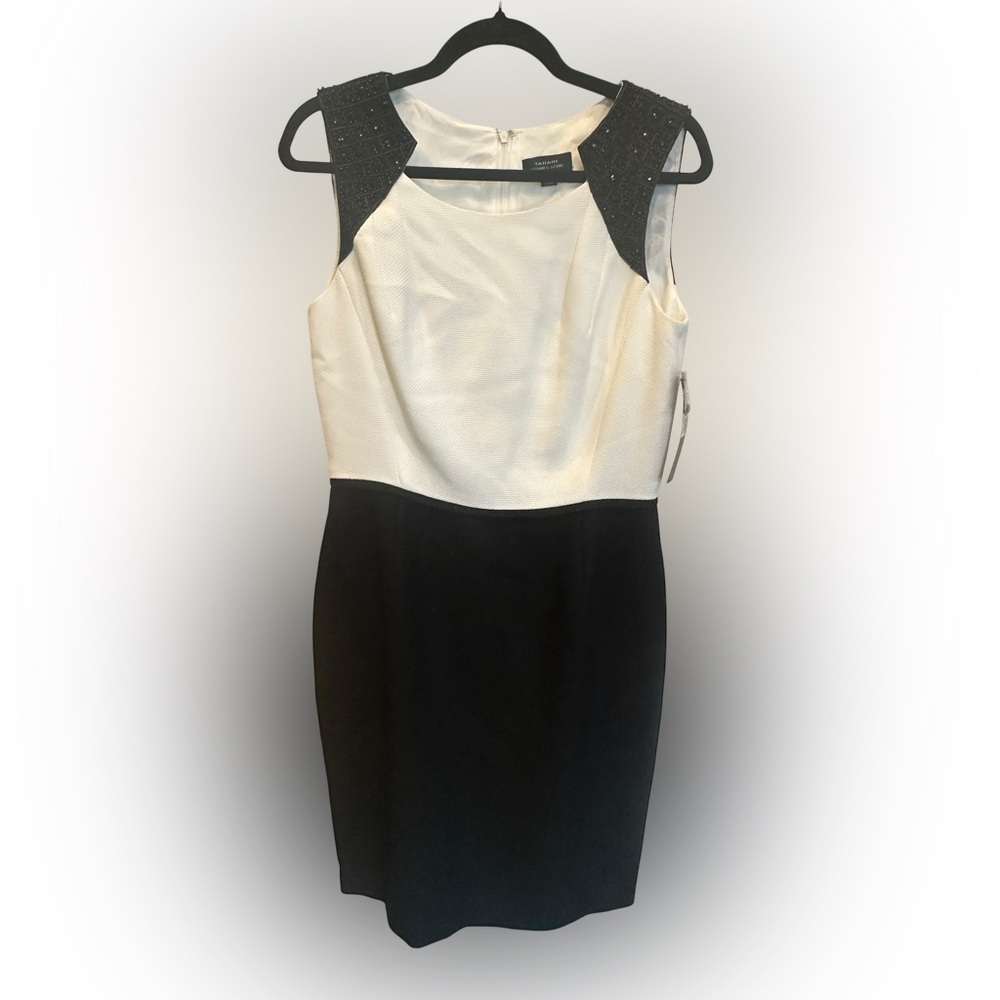 Tahari Arthur S. Levine Chic Black studs and White Sleeveless Mini Dress size 8 - Picture 3 of 14